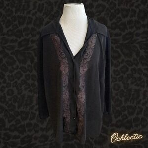 Covington Black and brown vintage button-up blouse with paisley detailing